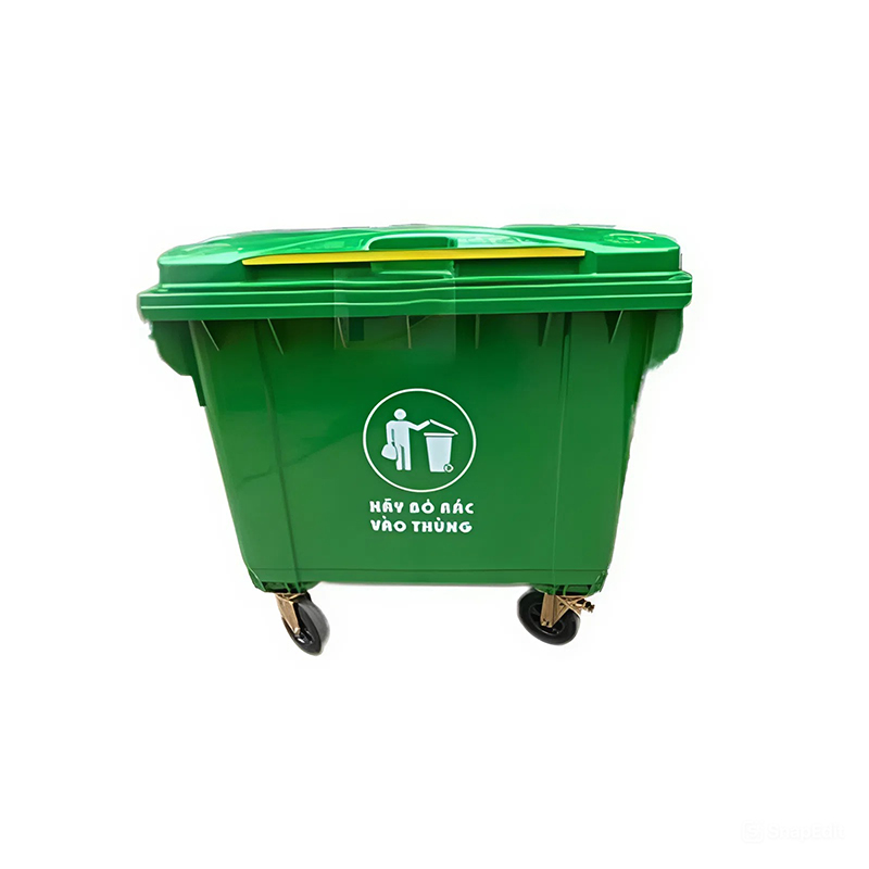 Thùng rác 660L 4 bánh xe size lớn, nhựa HDPE nắp kín, giá tốt 1 Thùng rác 660L 4 bánh xe size lớn, nhựa HDPE nắp kín, giá tốt