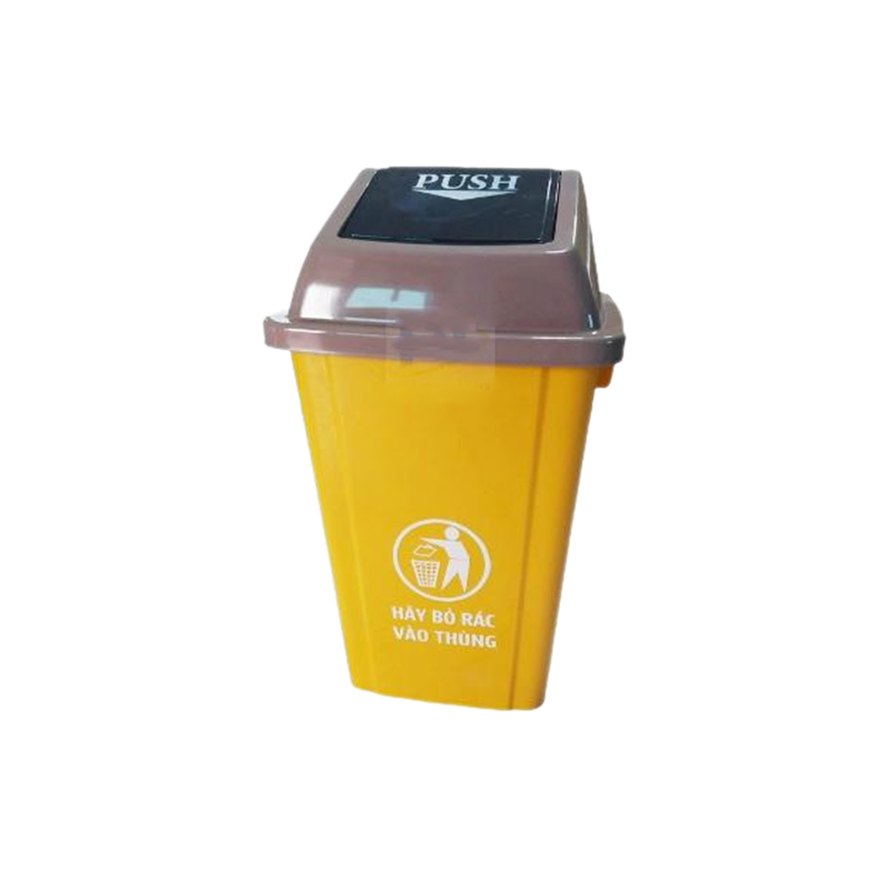 Thùng rác nhựa 60L nắp lật màu vàng 1 Thùng rác nhựa 60L nắp lật màu vàng